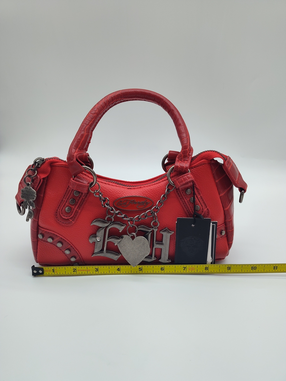 ED HARDY Red Mini Satchel Crossbody Bag NWT Love Charm Vegan Leather - Picture 14 of 16